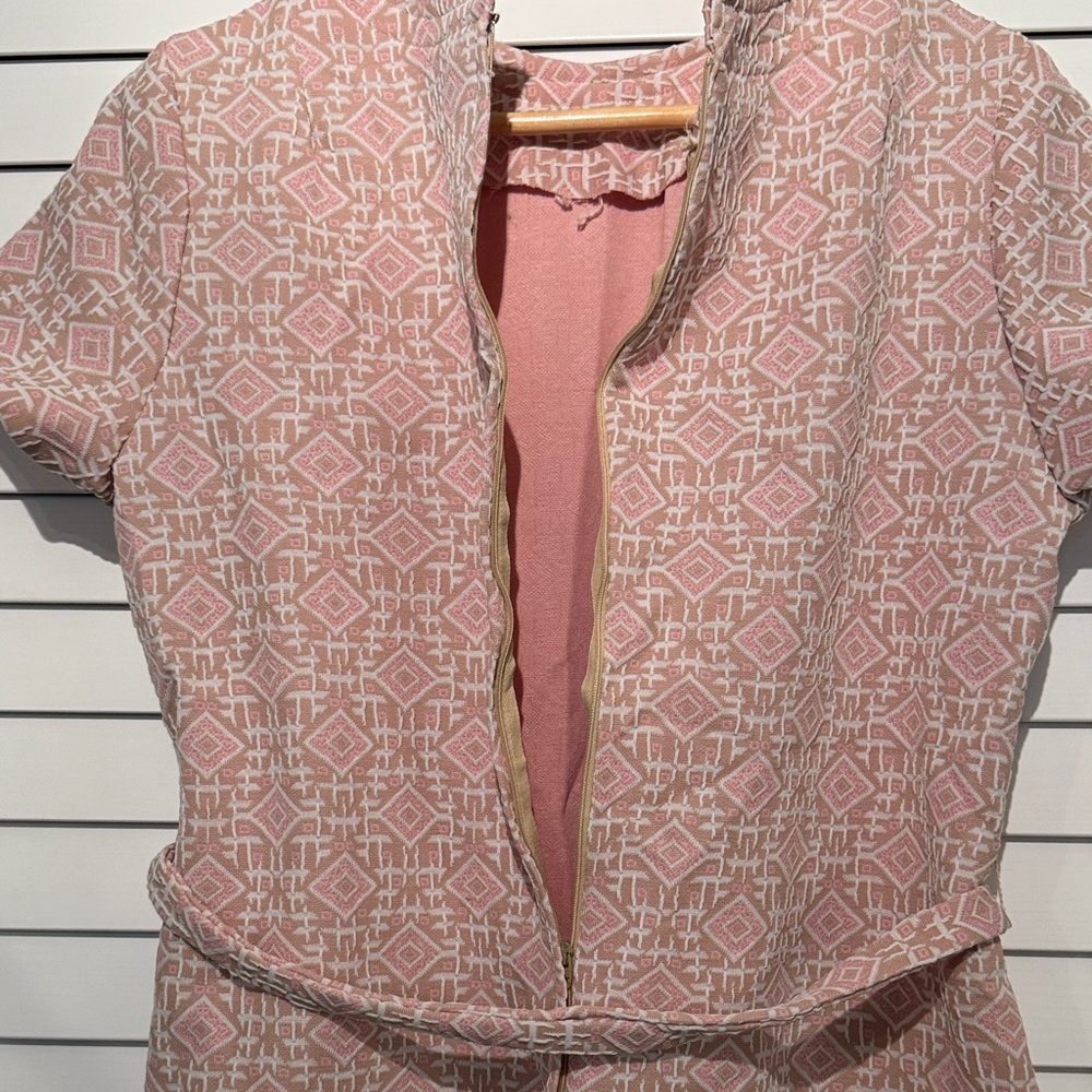 Vintage, 60’s, Pink & Taupe, Geometric-Patterned Women's Dress Double-knit poly - Picture 10 of 16